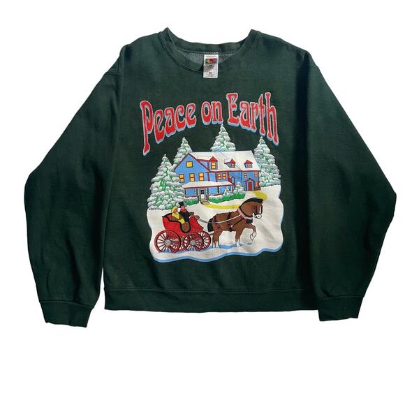 Vintage Peace On Earth Christmas Winter Holiday Festive Crewneck Sweatshirt - Picture 1 of 4
